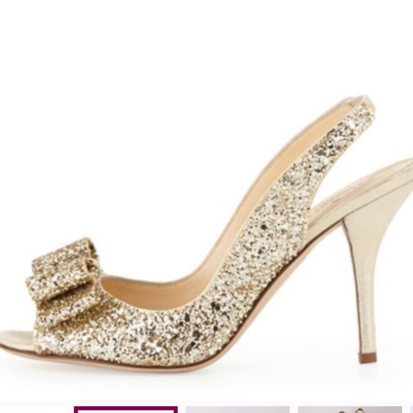 EUC Kate Spade ♠️ Golden sequin glitter Charm high heels 7 - Picture 2 of 12